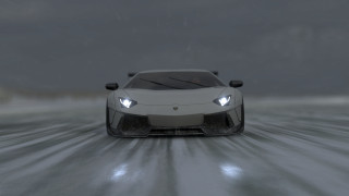 White sports car snowy road - 8 k free wallpaper