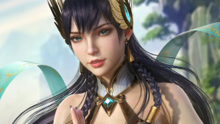 Woman crown necklace blue dress - gold accent free wallpaper for desktop