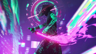 Neon sword cyberpunk city glowing - a futuristic setting free wallpaper
