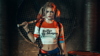 Woman cosplay baseballbat multicoloredhair midriff - cosplay free wallpaper for desktop