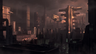 Futuristic city clock night afrofuturism - matte painting concept art free wallpaper for desktop