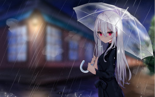 White hair gothic anime rain - an umbrella in the rain free wallpaper