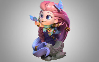 Pink haired butterfly girl lowpoly - low free wallpaper for desktop