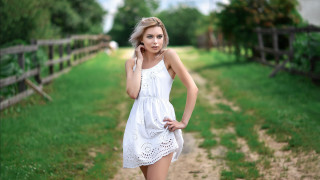 Woman white dress cell phone 3 - anna hotchkis free wallpaper