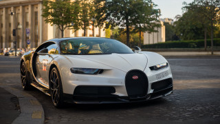 White bugatti car building pearlescent - the side of the road in front free wallpaper