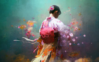 Woman kimono pink backpack flower - cushart krenz free wallpaper
