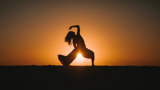 Yoga woman sunset silhouette orange - daphne mcclure free wallpaper for desktop