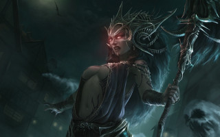 Horned man staff dark fog - a staff free wallpaper