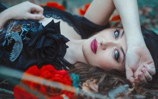 Woman lying blurry roses flower - rose free wallpaper for desktop