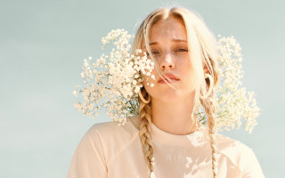 Woman braids flower hat blue - christen købke free wallpaper