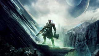 Sci fi man ledge alien - a distant planet in the distance free wallpaper