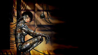 Futuristic woman cyberpunk bodysuit bench - wire free wallpaper for desktop