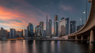 City skyline bridge water sunset - sky free wallpaper for desktop