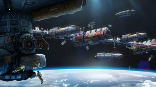 Space station shuttles earth night - darek zabrocki free wallpaper for desktop