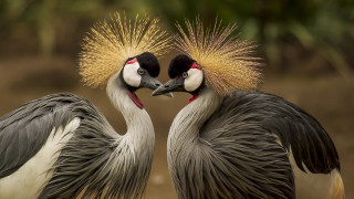 Birds longhair standing together field - a field of grass and dirt free wallpaper for desktop