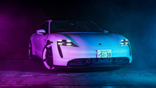 White sports car purple blue - smoke and fog free wallpaper