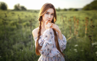Woman field flower braid blueeyes - a field of grass free wallpaper for desktop
