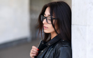 Woman glasses portrait black jacket - glass free wallpaper