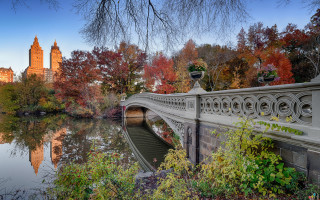 Bridge river city autumn leaves - alson s. clark free wallpaper