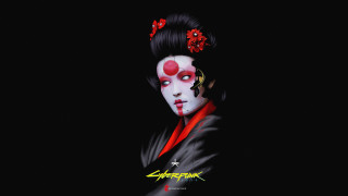 Cyberpunk kimono makeup redflowers whiteface - red flower free wallpaper