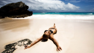 Woman beach bikini sand water - the sand and water free wallpaper