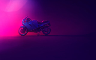Motorcycle retrofuturism synthwave 3D render - a purple background behind free wallpaper