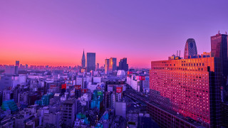 Tokyo skyline pink sunset bridge - japan aya goda free wallpaper