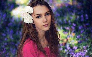 Woman flower hair portrait bokeh - a picture in a field of flowers free wallpaper