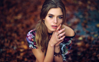 Fall leaves portrait Eszter Mattioni - free vintage wallpaper