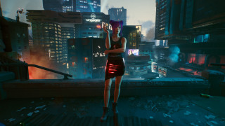 Woman rooftop cyberpunk neon night - a neon light free wallpaper