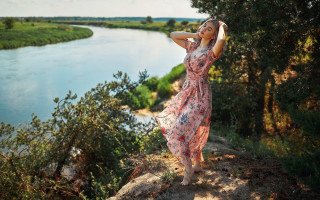 Woman dress cliff river nature - river free wallpaper