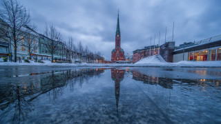 Cityscape tower clock bridge beach - ultra wide angle free wallpaper for desktop