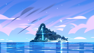 Cartoon castle ocean sky background - official art free wallpaper