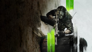 Man green mask gun doorway - a green stripe free wallpaper