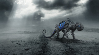 Robot dog cloudy sky glowing - the middle of a field free wallpaper for desktop