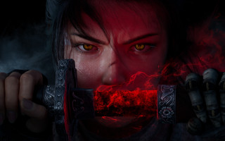 Woman sword redeyes flame blackbackground - cedric peyravernay free wallpaper for desktop