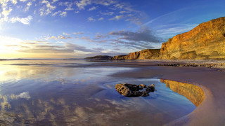 Rock water beach clouds mountains - the beach free wallpaper for desktop