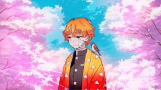 Orange bird man anime flowers - aya goda free wallpaper for desktop