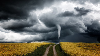 Stormy field dirt road cityscape - a storm free wallpaper