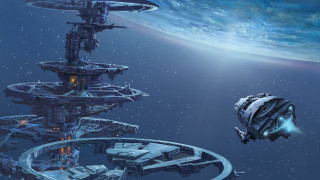 Futuristic space station ocean blue - scifi free wallpaper for desktop