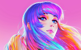 Long haired colorful woman pink - artgerm free wallpaper