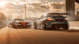 Two cars smoke sunset cloudy - the back of them free wallpaper