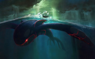 Large fish ocean boat fantasy - a boat in the background free wallpaper for desktop