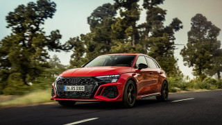 Red car driving road trees - romanesque free wallpaper for desktop