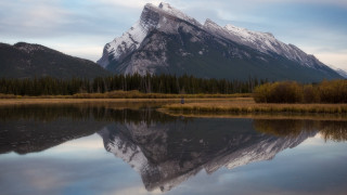 Mountain reflection trees person beach - anthony s waters free wallpaper