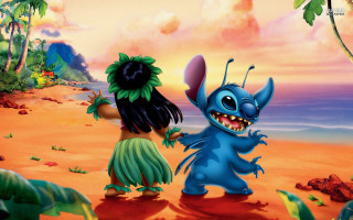 Blue alien girl dancing beach - a cartoon free wallpaper