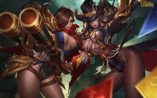 Two women costumes guns city - two woman free wallpaper