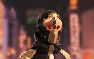 Golden hooded cyberpunk stadium night - retrofuturism free wallpaper