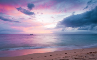 Boat ocean sunset pink sky - footprint free wallpaper