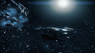 Spaceship darkspace brightlight distantobject aurora - a space ship free wallpaper for desktop